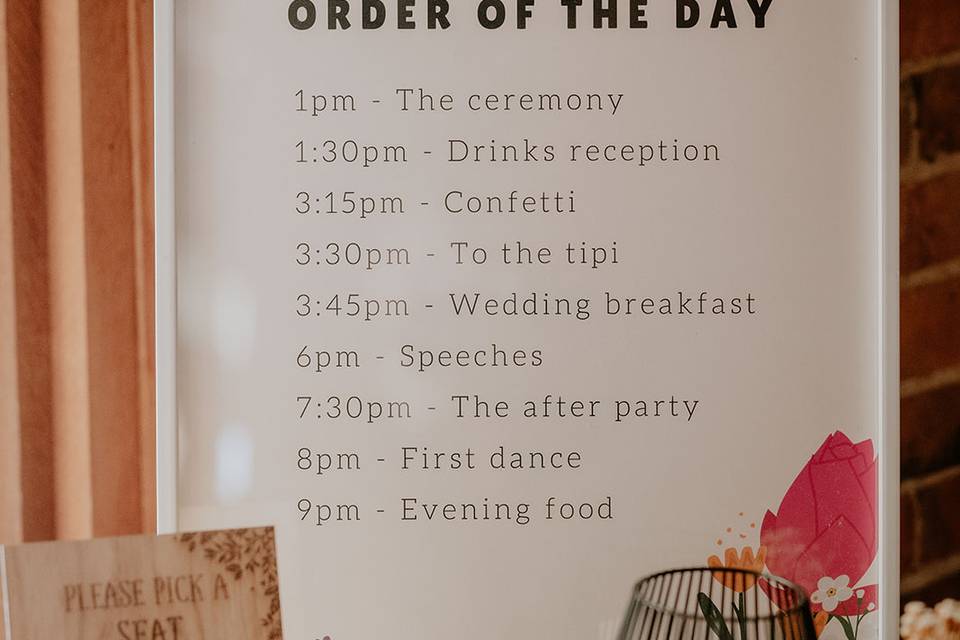 Order of the day signage