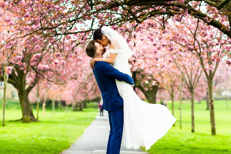 Cherry Blossoms Wedding Photo