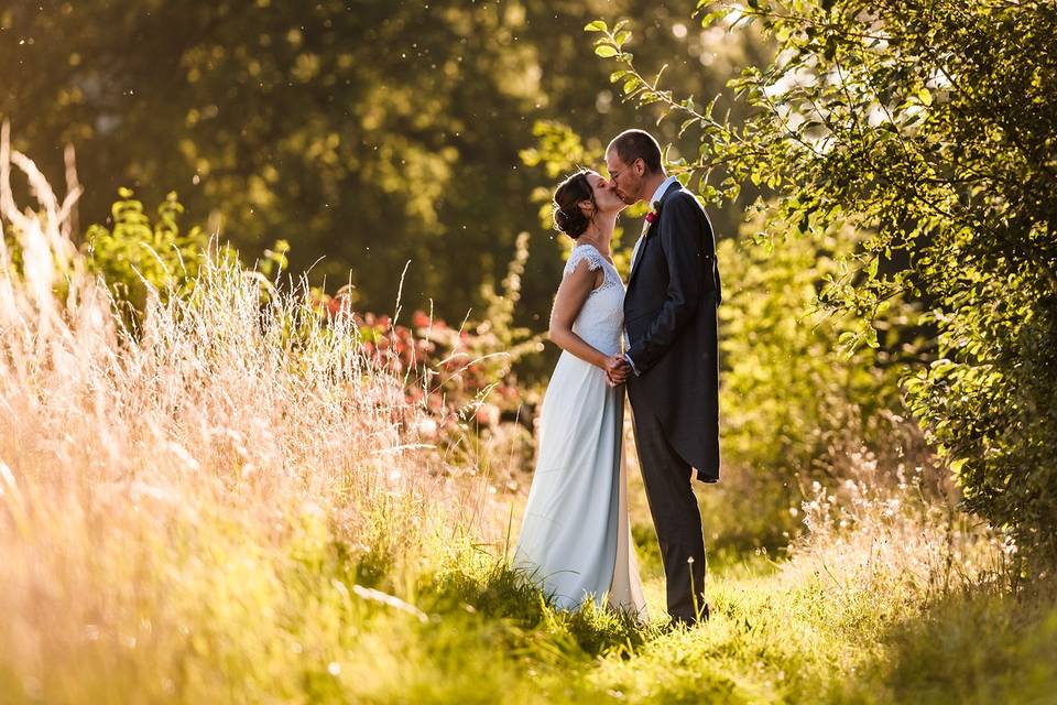 Sunset bride and groom