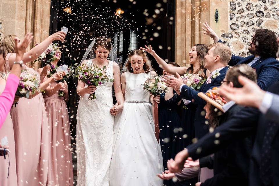 Same sex wedding confetti shot