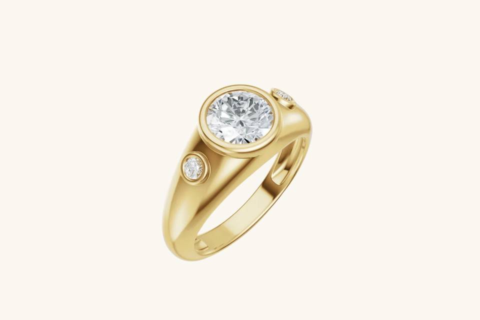 3 Stone Round Thick Band Desig