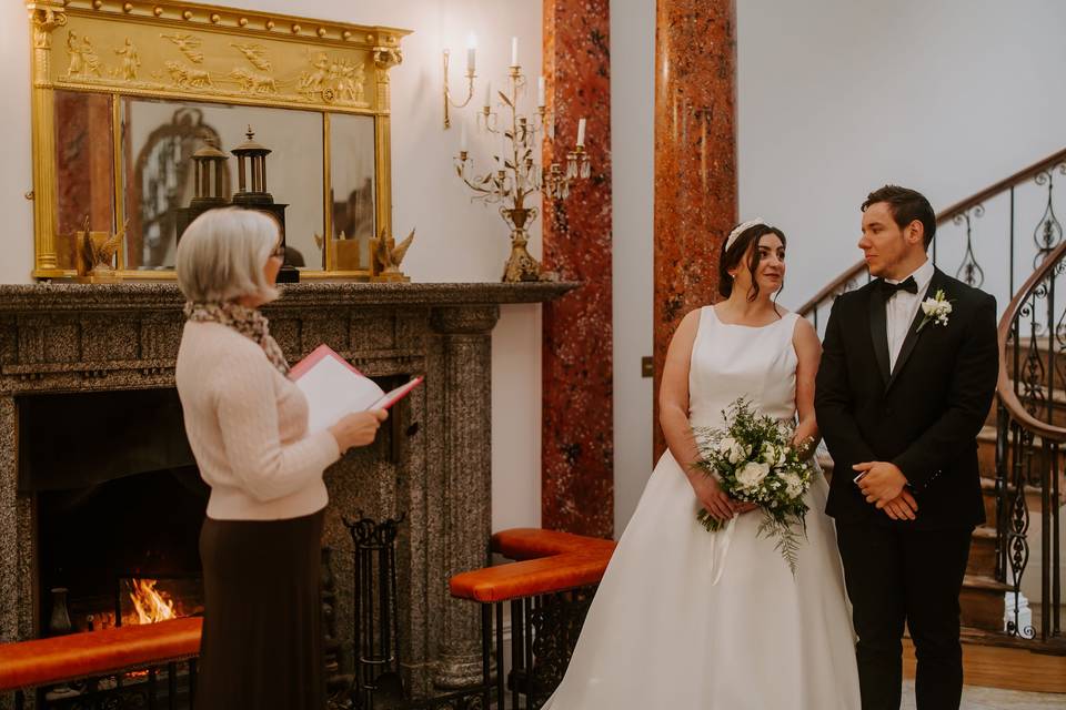 Fireside winter elopement