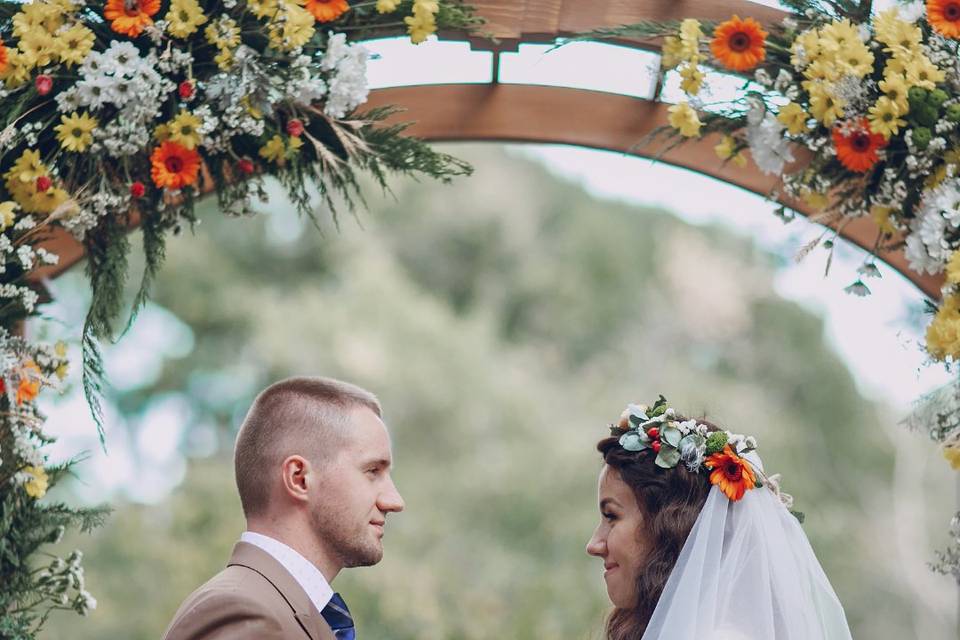 Rustic ceremony outdoors