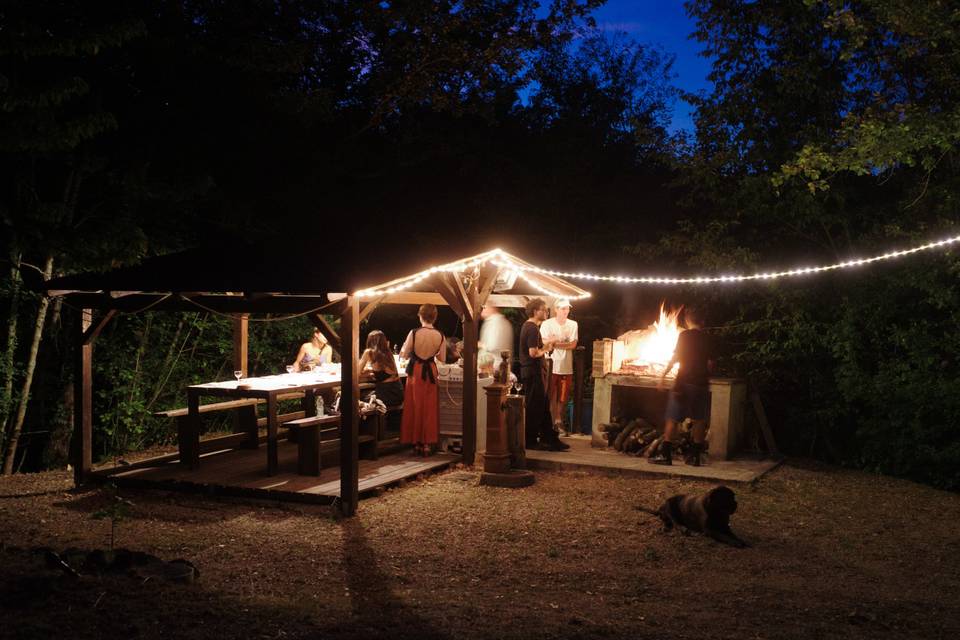 Grilling at the lake's hut