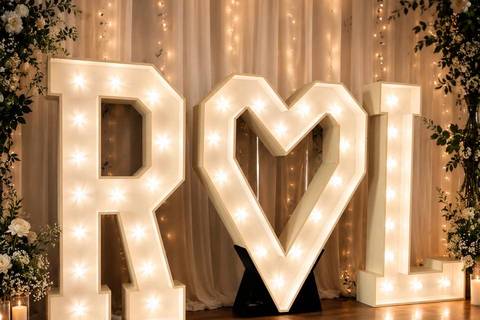 4ft initials with LED heart