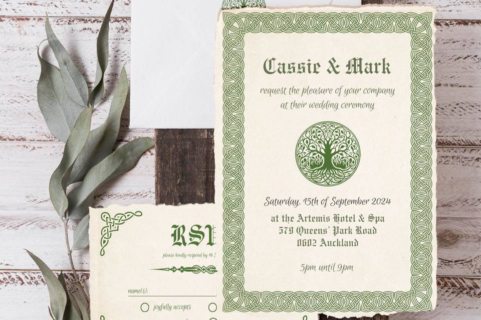 Celtic Green Wedding Invitatio