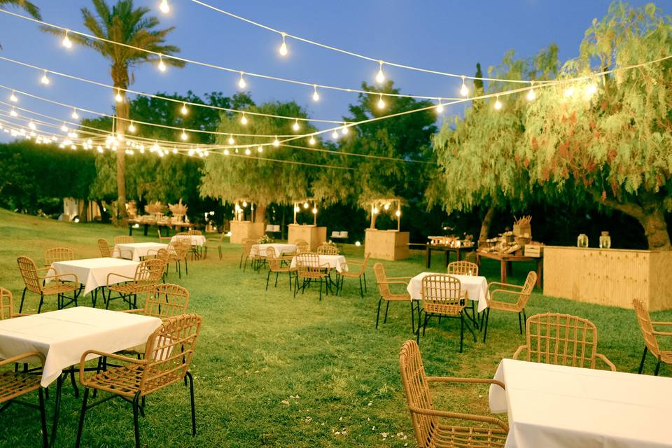 Tables on the buffet lawn