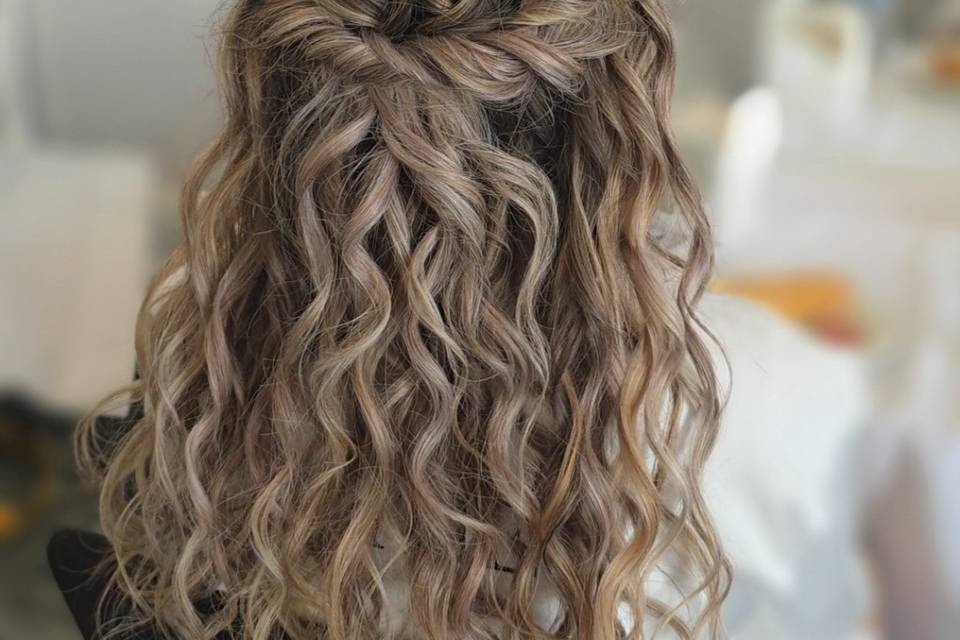 Textured half down hairstyle
