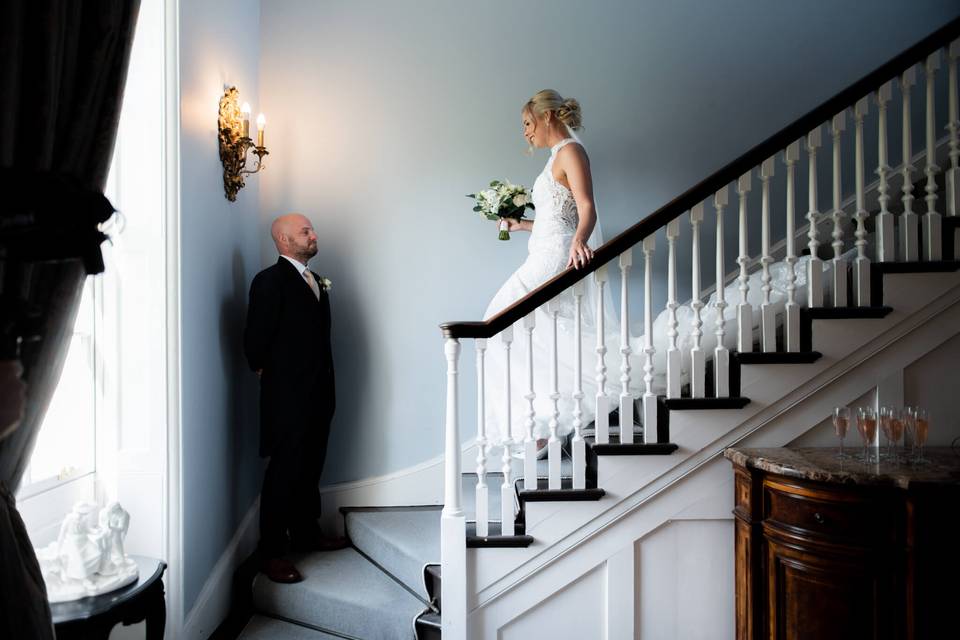 Bride descending staircase