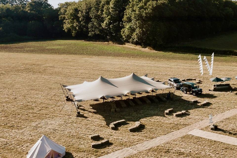 Aerial view of a stretch tent