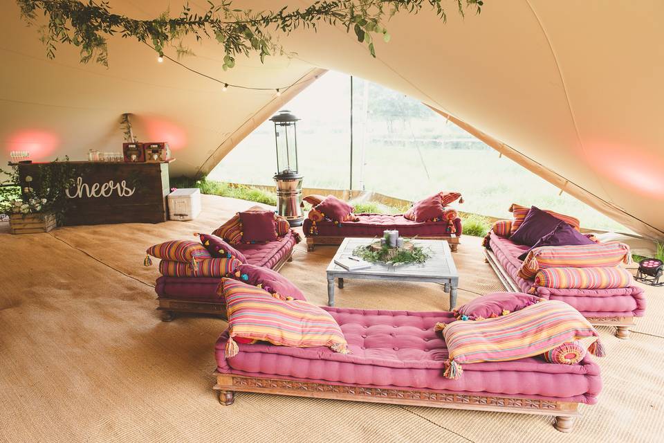 Stretch tent with string lights