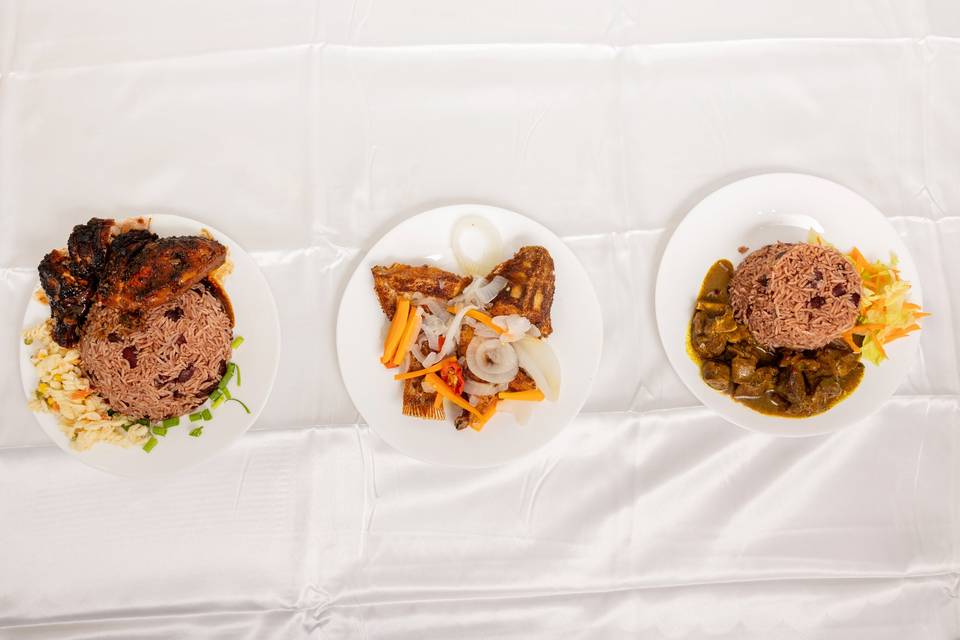 three plated meals lined up