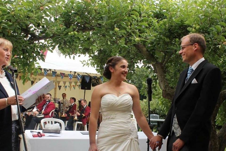 Exchanging vows outdoors