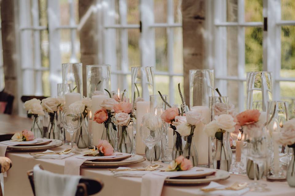 Bud vases and candles