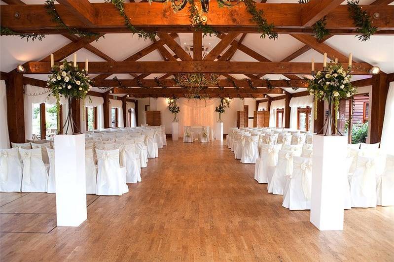 Ceremony in watermill Barn