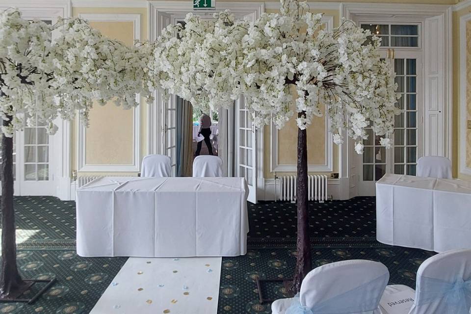 Blossom canopies in ceremony