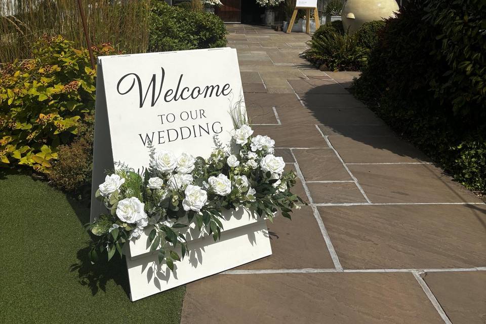 White Floral Welcome Board