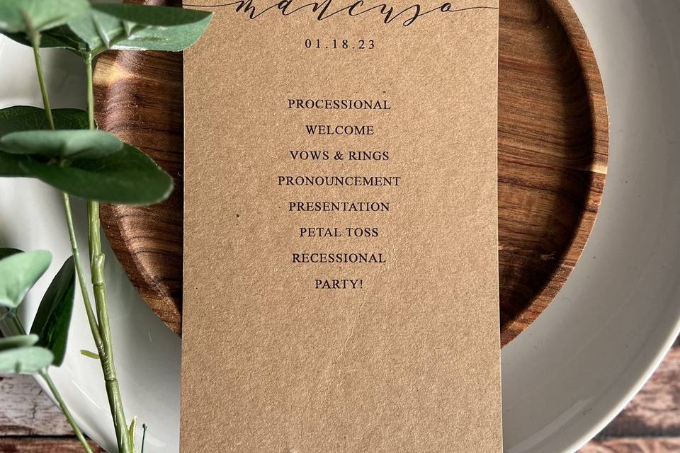 Wedding Itinerary