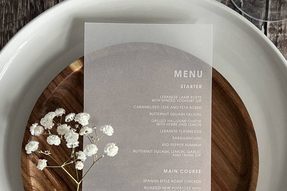 Wedding Menu Clear