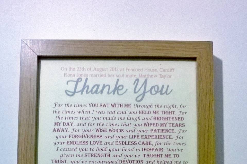 Parents thank you print