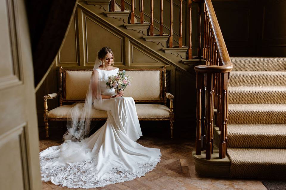 Bride by main stairs