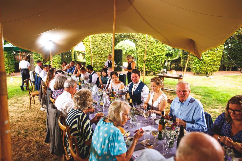 Dining under the stretch tent