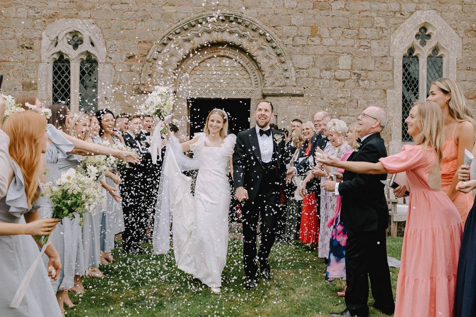 Confetti outside church