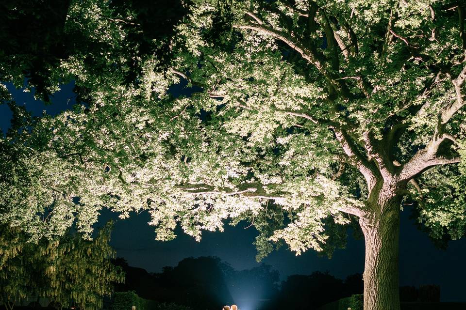 Top of temple stairs at night