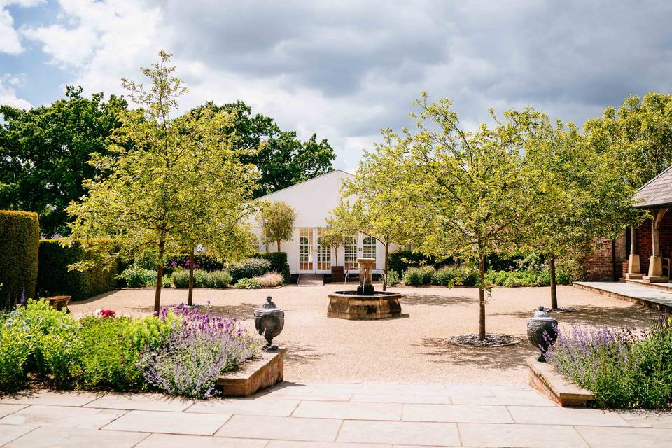 French fountain and courtyard