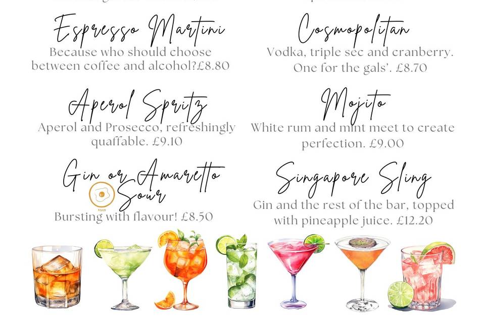 Cocktail menu