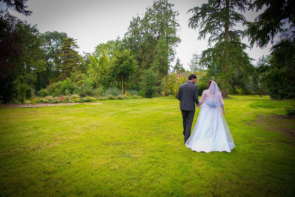 Newlyweds taking a stroll