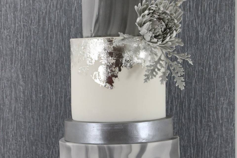 Grey Marble and Silver 3-tier