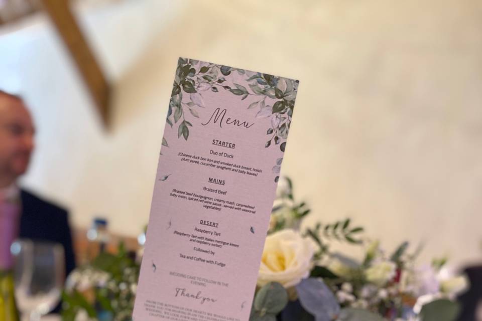 Personalised Menu Cards