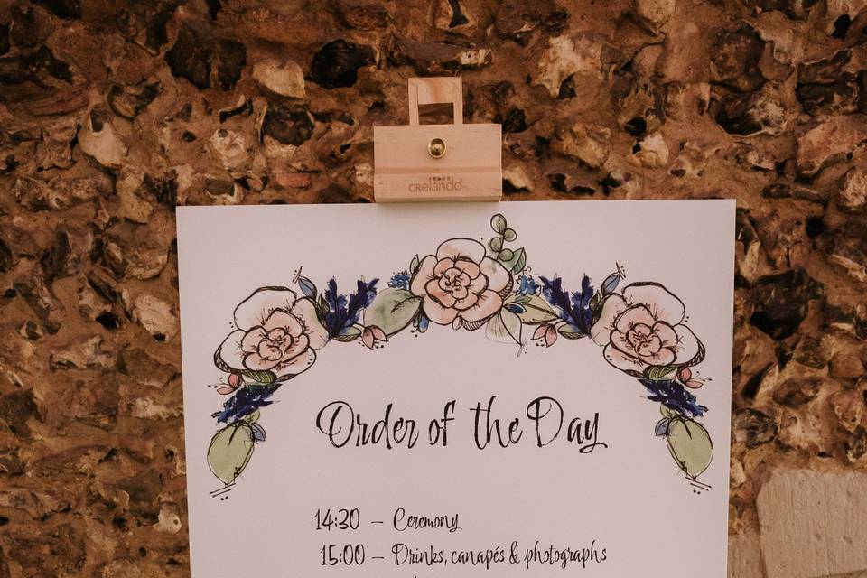 Order of the Day wedding sign