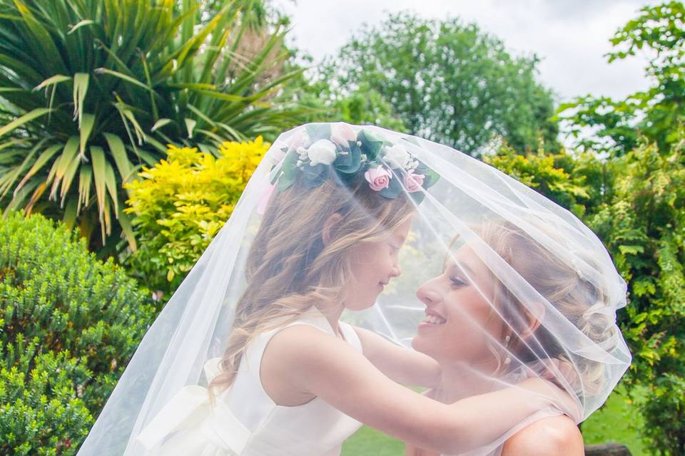 Bride with flower girl