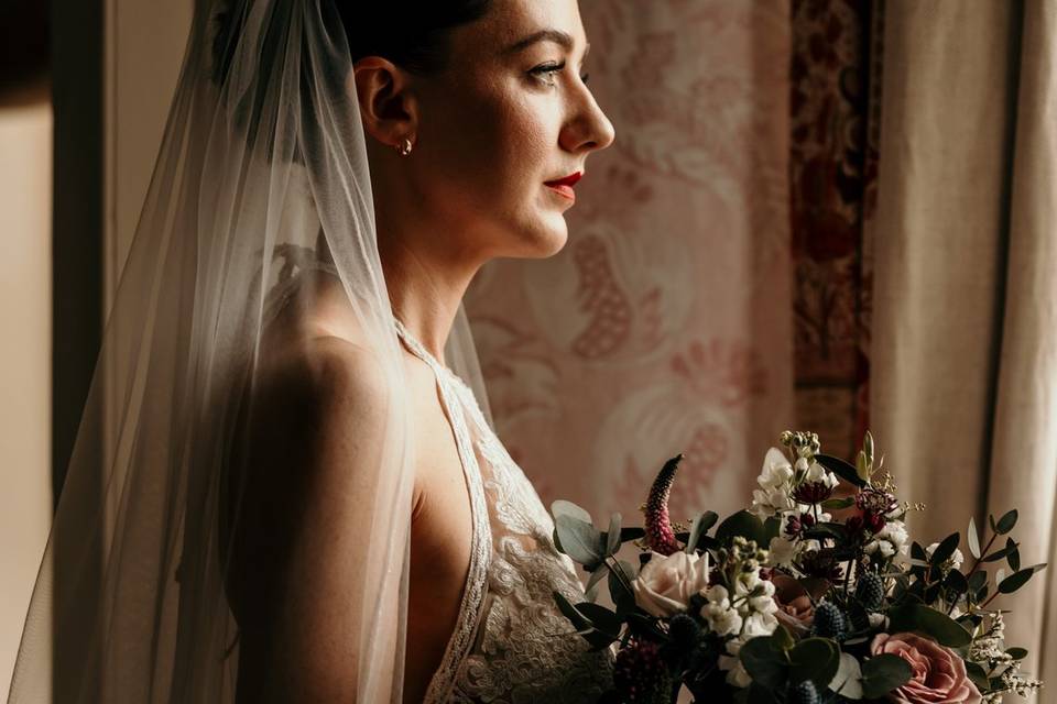 A bride and her bouquet