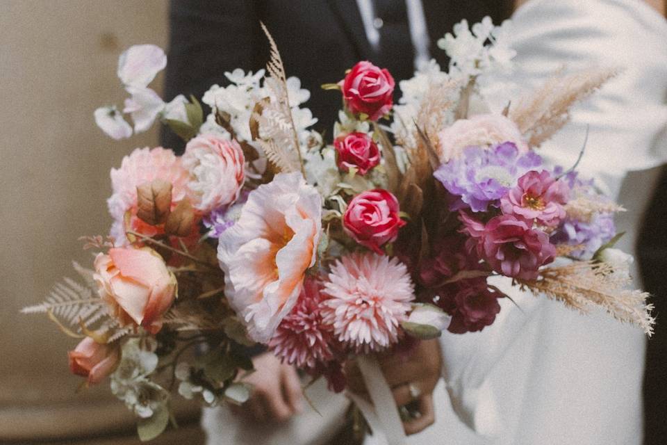 A colourful bridal bouquet