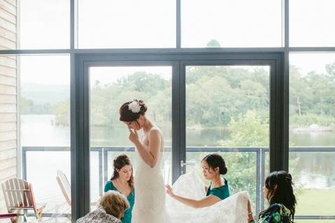 Bride preparing in the Boat Shed