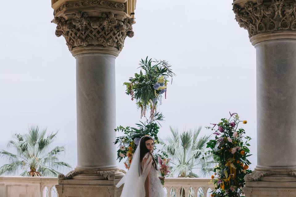 Bride on balcony