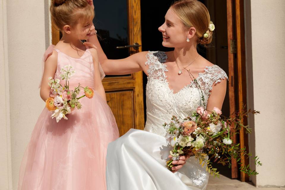 Wedding dress and Flower Girl