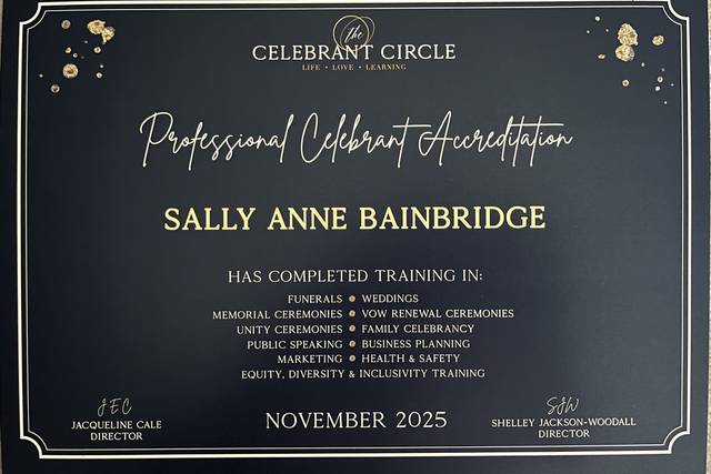 Wedding Celebrant Certificate