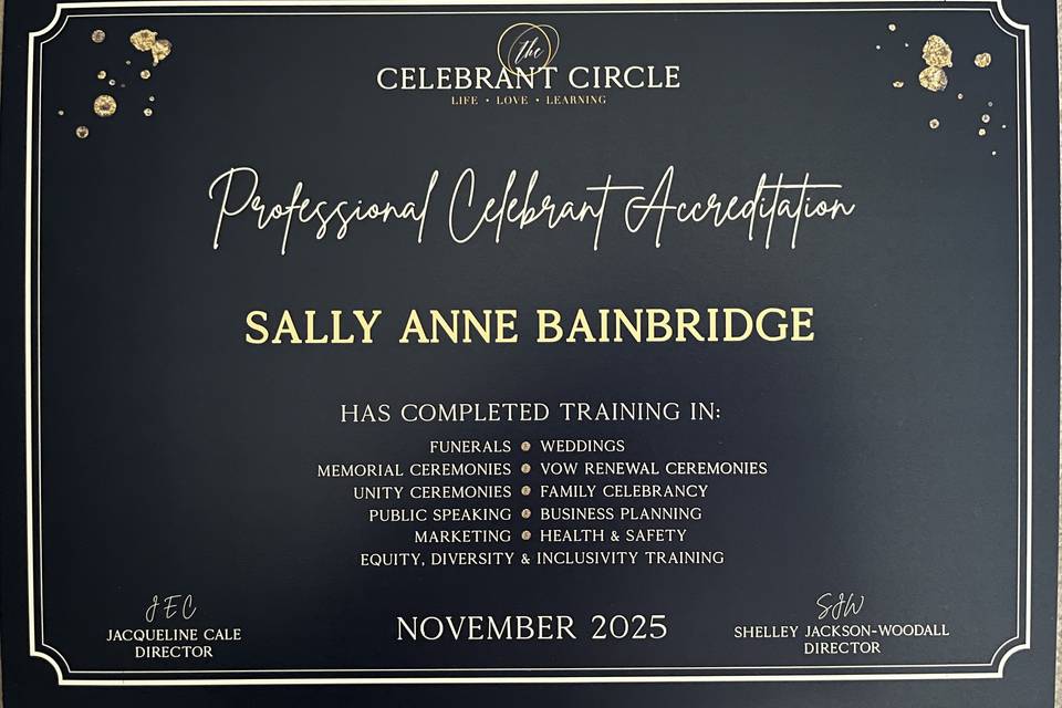 Wedding Celebrant Certificate