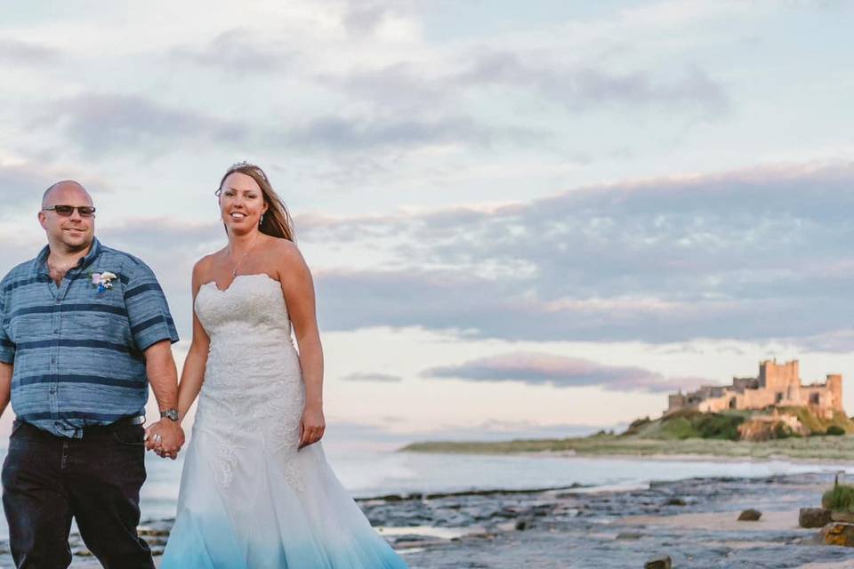 Bamburgh Beach wedding couple