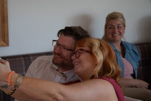 Photograph of a wedding selfie