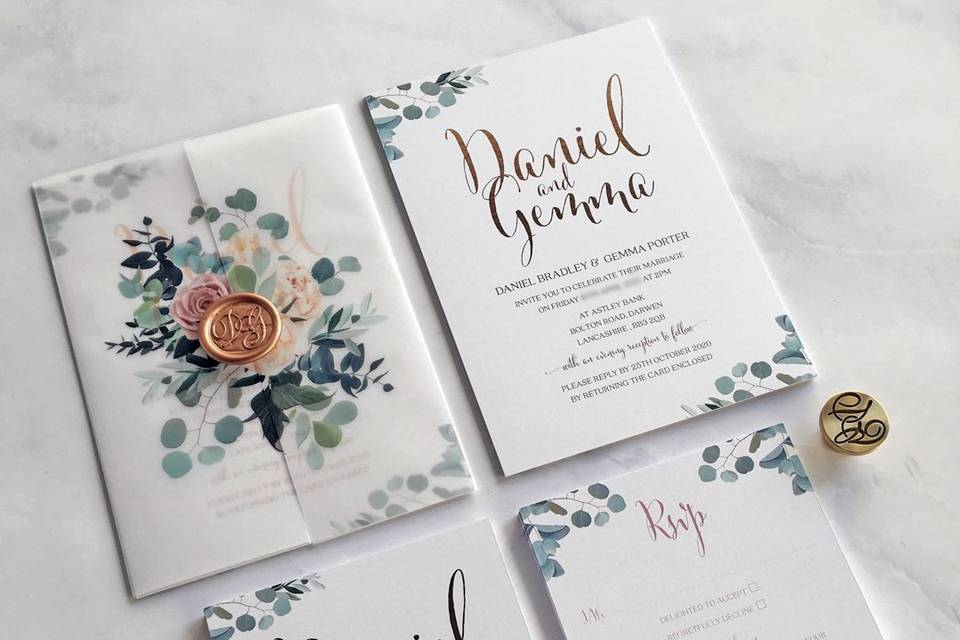 Vellum and wax invite