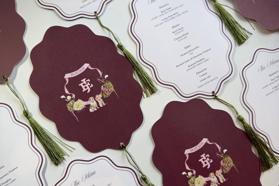 Double sided menus with tassel