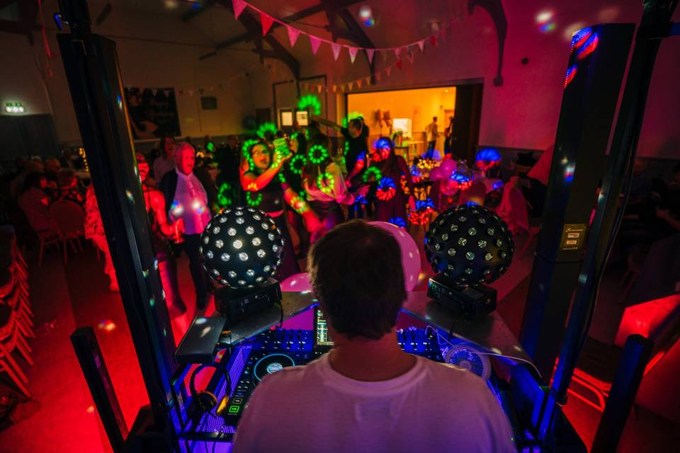 DJ party rear view to dance fl
