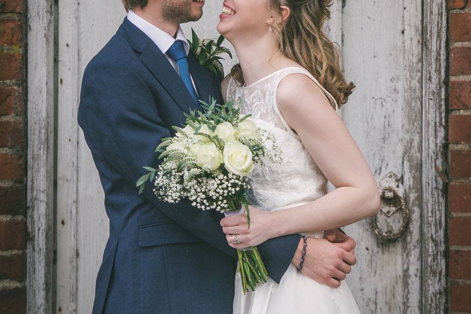 Wedding Photography with rustic wooden gate, Lavenham