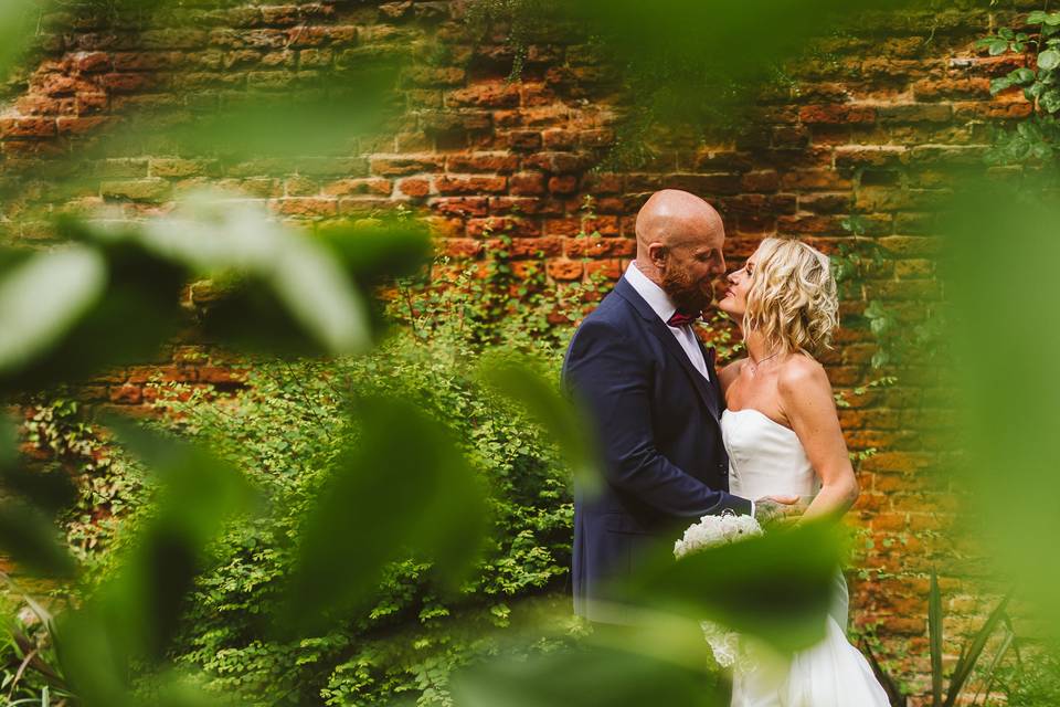 Newlyweds and greenery