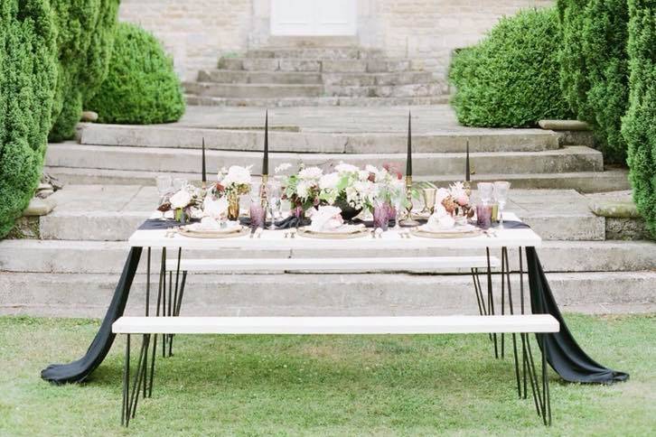 Our whitewashed wooden table with hairpin legs